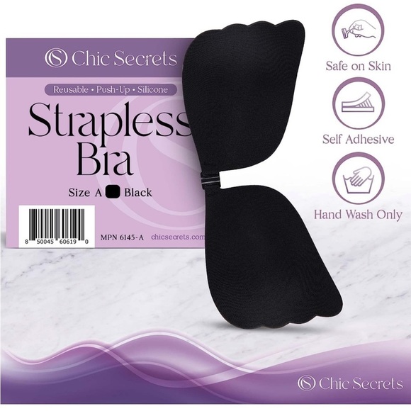 Brand New Self Adhesive Backless Strapless Silicone Black Push Up Bra - Picture 2 of 16